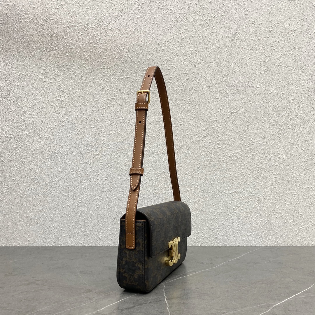 Celine Shoulder Bag Claude In Triomphe Canvas And Calfskin Tan 194142